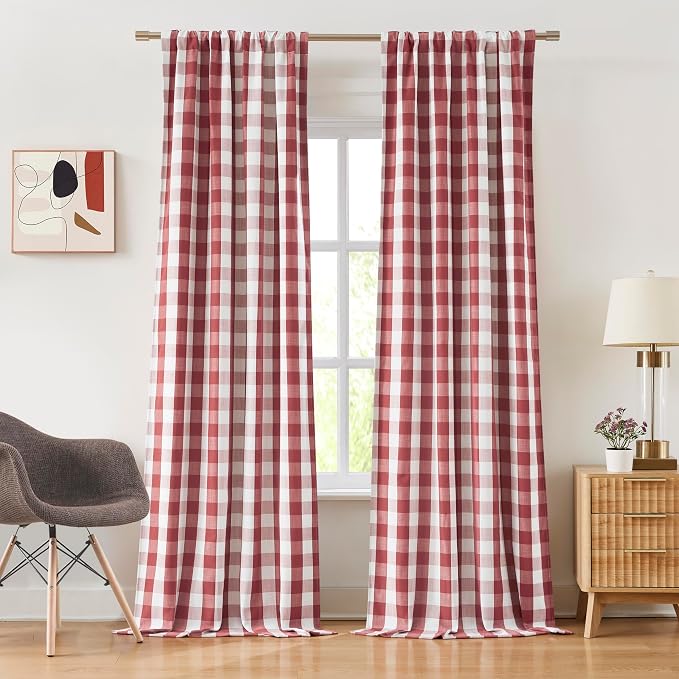 Red White Buffalo Plaid Window Curtain Panels 90 Inches Length | Farmhouse FullBlackout Drapes for Bedroom Living Room,Thermal Insulated Window Treatment,Rod Pocket Back Tabs,40"Wx90"Lx2