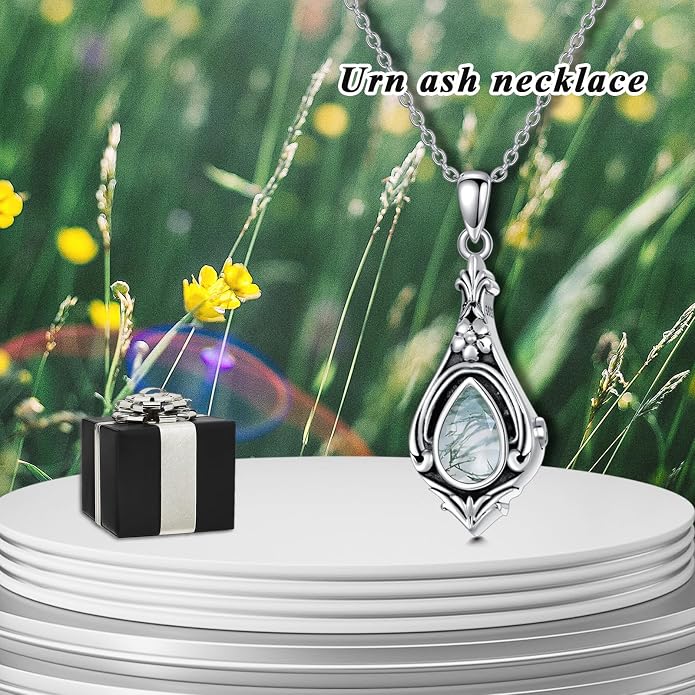 Seiyang Urn Necklace for Ashes 925 Sterling Silver with Birthstone Cremation Jewelry Keepsake Ashes Pendant Necklace Memorial Jewelry for Women Loved One