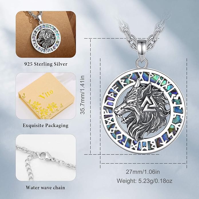 Vito 925 Sterling Silver Viking Necklace for Women Men, Viking Dragon/Wolf/Horse/Tree of Life Pendant Norse Amulet Nordic Jewelry for Men
