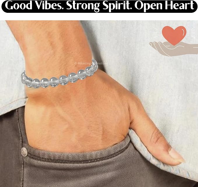 Amazing Gemstone Clear Quartz Bracelet, Gifts for Men & Women - Protection Healing Crystal Bracelet - 8mm Gemstone Beaded Adjustable Bracelet, Pulseras para Hombres Mujer Stocking Stuffers