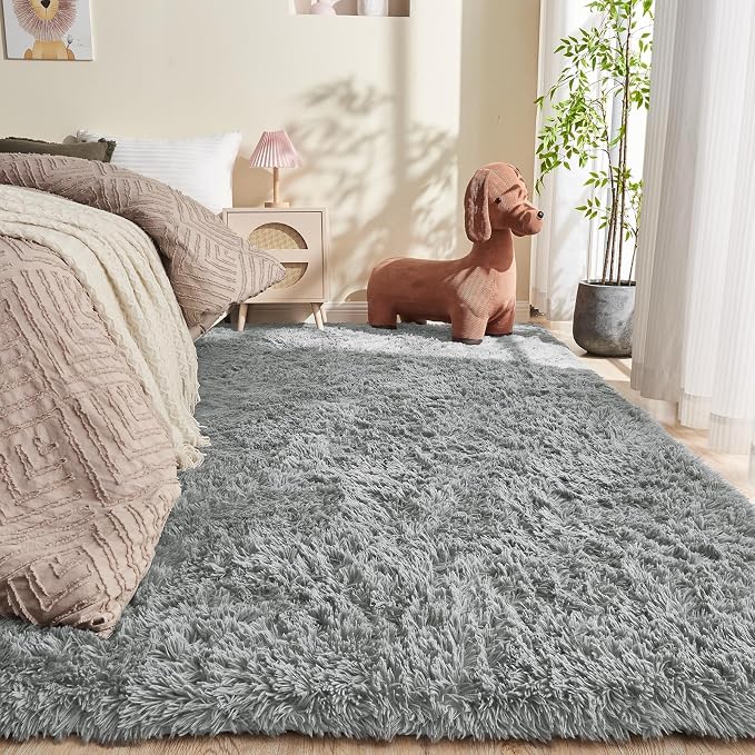 OPPODREAM 8x10 Light Grey Rugs for Bedroom, Ultra-Soft Fluffy Area Rugs for Living Room, 8 x 10 Shag Carpet for Nursery, Kids, Girl, Boy, Baby, Plush, Fuzzy, Shaggy, Cute Home Decor