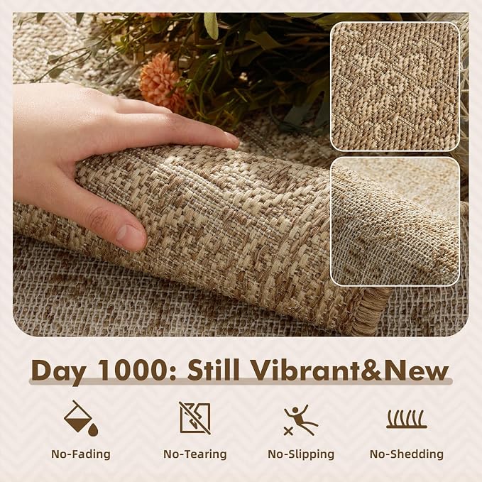 MontVoo-3x5 Outdoor Rug Porch Entryway Rug-Polypropylene Indoor Outdoor Rugs for Entryway Kitchen Balcony Patio, Textured Weave, Durable, Fade-Resistant, Non-Shedding, Vintage Neutral Brown