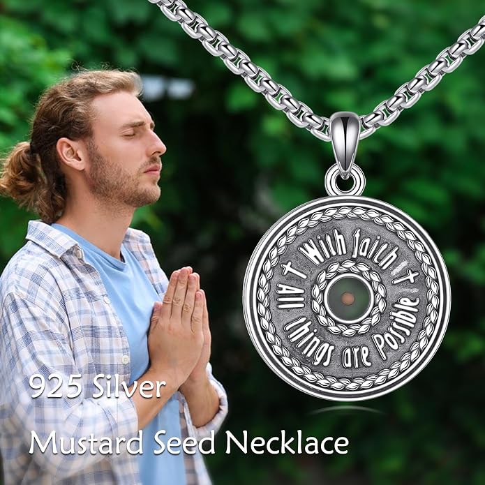 POPLYKE Faith/Sword/Mustard Seed/Horse/Wolf/Thor's Hammer/Viking/Devil Eyes Snake Sterling Silver Necklace for Men Jewelry Birthday Gifts