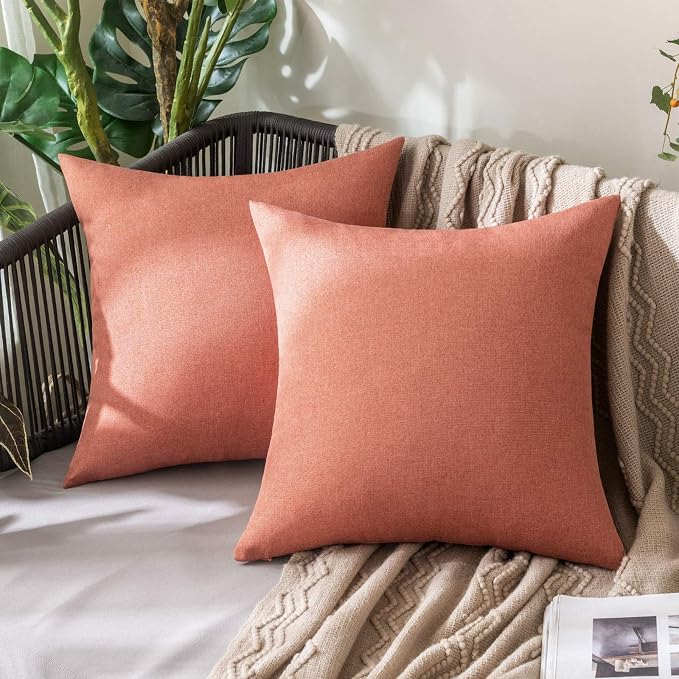 MIULEE Pack of 2 Decorative Outdoor Solid Waterproof Throw Pillow Covers Spring Faux Linen Garden Farmhouse Cushion Cases for Summer Patio Tent Balcony Couch Sofa 18x18 Inch Coral Red