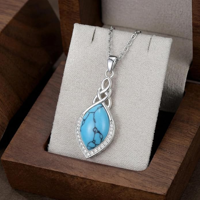 PELOVNY Celtic Knot Necklaces for Women 925 Sterling Silver Gemstone/Birthstone Teardrop Infinity Necklace Irish Celtic Pendant Jewelry Gifts for Mom Daughter Wife