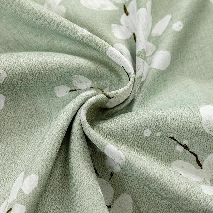 FMFUNCTEX 100% Blackout Green Floral Curtains 63 Inch Rod Pocket 2 Panels | Black Out Drapes, Thermal Insulated Cottage Farmhouse, Blossom Flower Patterned Curtain for Bedroom, Living Room Darkening