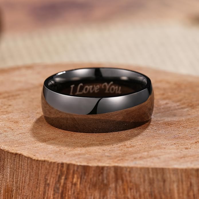 King Will 316L Stainless Steel Wedding Band for Men Women-2-8mm Width Wedding Ring in Black/Sliver/Gold Plated Laser I Love You High Polished Dome Style Promise Ring Comfort Fit Size 4-15