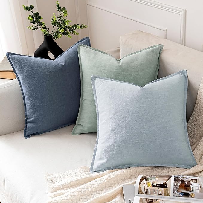 MIULEE Decorative Linen Euro Sham Pillow Covers 26x26 Inch Blue Ashes | Boho Farmhouse Neutral Couch Throw Pillows for Bed, Pack of 2 Accent Coastal Modern Pillowcases, Sofa Livingroom Home Decor