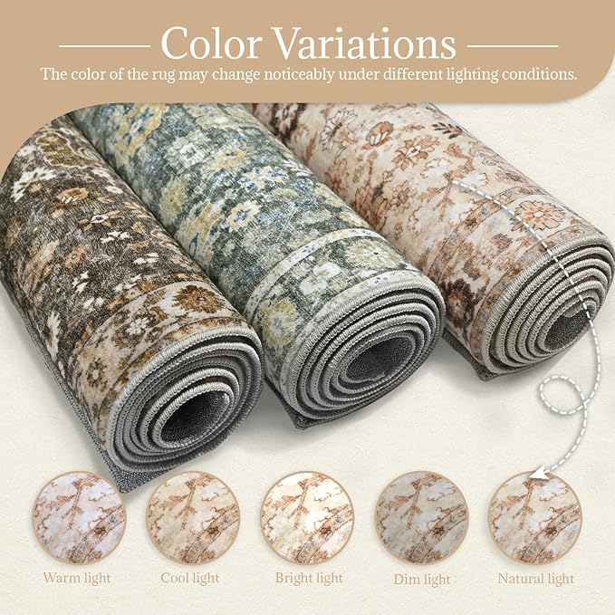 Machine Washable Hallway Runner Rug: 2'x6' Kitchen Rugs Soft Non-Slip Low Pile Vintage Boho Carpet Runners for Indoor Entryway Kitchen Bedside Bedroom Bathroom Farmhouse Decor