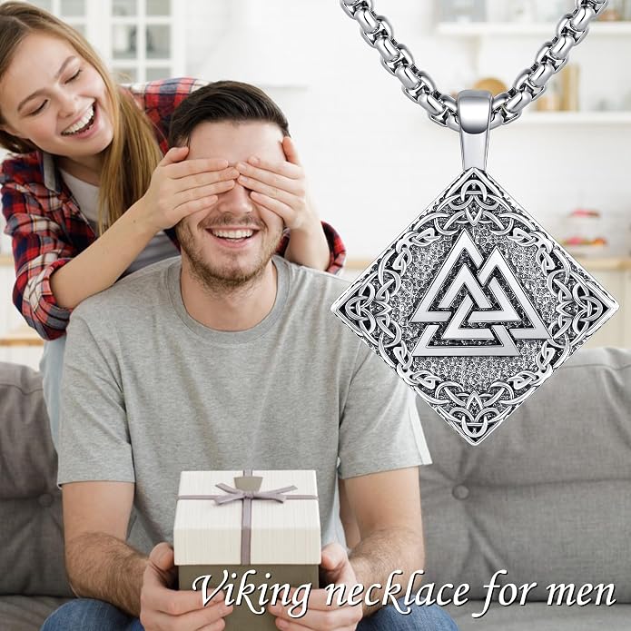URONE Men Viking Pendant Necklace Sterling Silver Norse Viking Jewelry