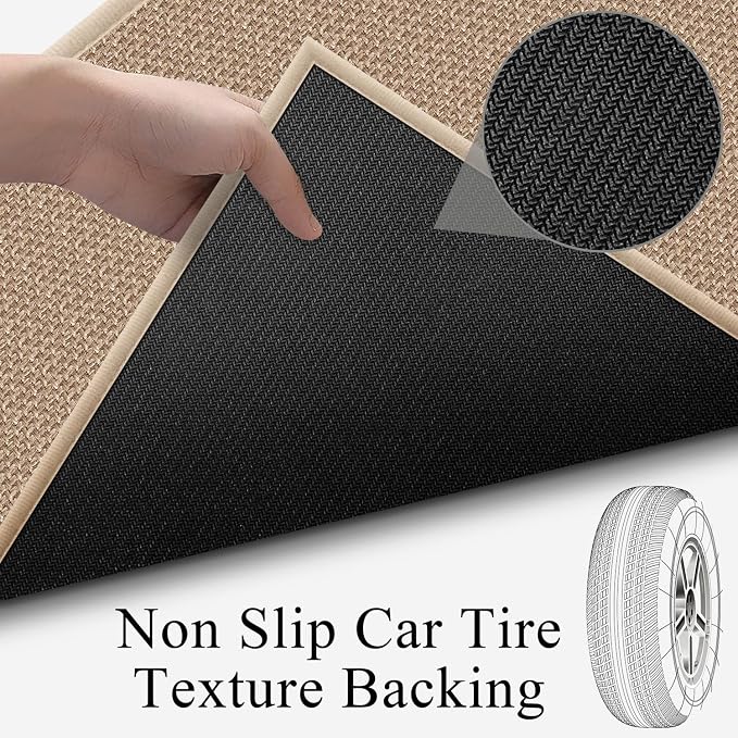 20ft Natural Jute Hallway Runner Rug Non Skid Washable, Rubber Backed Long Khaki Indoor Entryway Runner, Absorbent Kitchen Carpet Sink Rug