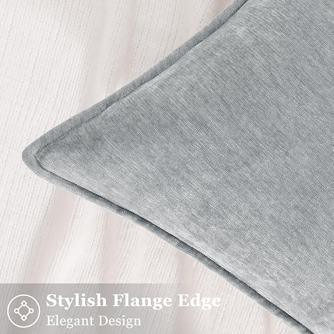 decorUhome Chenille Ultimate Gray Throw Pillow Covers 12x20 Set of 2 | Fall Soft Lumbar Couch Decorative Modern Velvet Pillow Cases with Elegant Design for Sofa Bed Living Room Home Decor