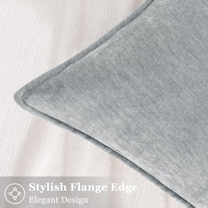 decorUhome Chenille Ultimate Gray Throw Pillow Covers 22x22 Set of 2 | Fall Soft Euro Sham Couch Decorative Modern Velvet Pillow Cases with Elegant Design for Sofa Bed Living Room Home Decor