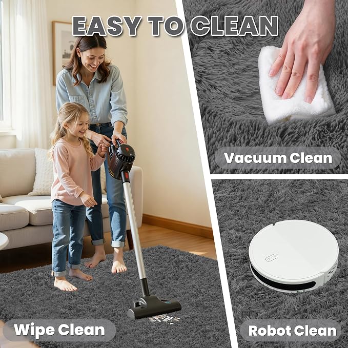 8x10 Area Rug for Living Room, Ultra Soft Fluffy Shag Rugs for Bedroom, Non-Slip Large Fuzzy Plush Rug Indoor Floor Carpet for Nursery Kids Office Dorm Modern Decor, Dark Gray