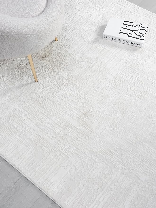 Amy Modern Abstract Area Rug for Living Room, 4x6 Contemporary Textured Geometric Cream Neutral Rug, Stain Resistant Non-Shedding Carpet for Bedroom, Dining Room or Kitchen (4' x 6', Cream)