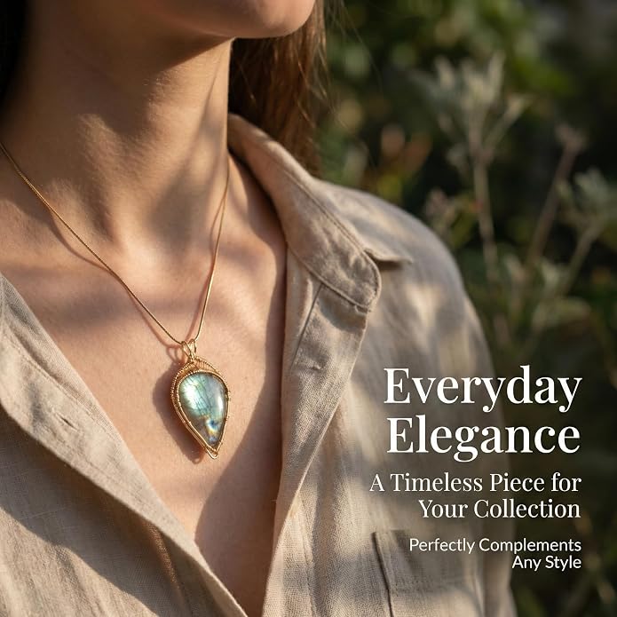 Natural Faceted Labradorite Pendant Necklace – Unique Stone of Magic & Transformation, Iridescent Flash Gemstone Jewelry, Handmade Healing Crystal Gift for Women, Birthday, Anniversary, Spiritual Awakening & Intuition