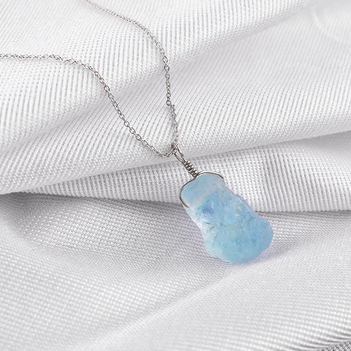 Raw Gemstone Dainty Pendant Necklace for Women, Trendy Healing Chakra Crystal, Birthstone Handmade 925 Sterling Silver Adjustable 18 inch Chain Jewelry, Birthday Gifts