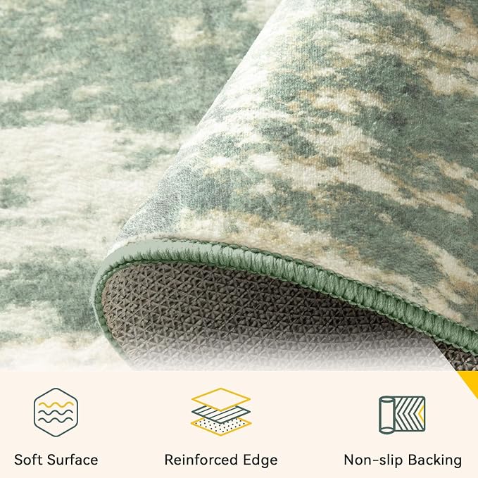 RELEANY Washable Area Rugs 8'x10' Non-Slip Modern Abstract Soft for Living Room Entryway Bedroom Kitchen, Print Pattern, Light Green/Yellow