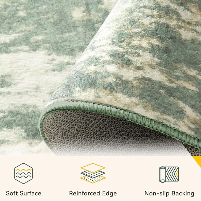 RELEANY Washable Area Rugs 6'x8' Non-Slip Modern Abstract Soft for Living Room Entryway Bedroom Kitchen, Print Pattern, Light Green/Yellow