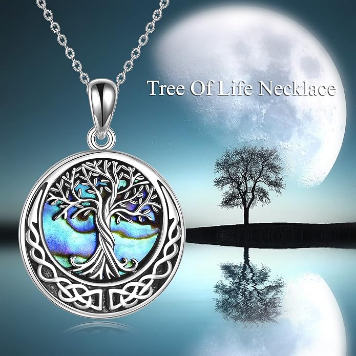 ONEFINITY Tree of Life Necklace 925 Sterling Silver Abalone Shell Celtic Knot Pendant Necklace for Women Jewelry