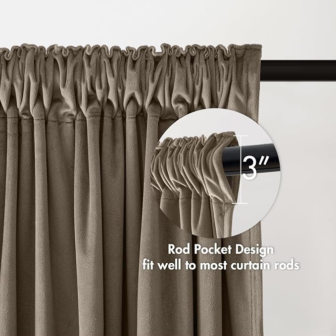 MIULEE Taupe Blackout Velvet Curtains Drapes 96 Inch Long 52"x96" Bedroom | Luxurious Bedroom Living Room Decor, Room Darkening, Thermal Insulated, Rod Pocket Design, Super Soft Fabric