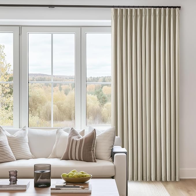 Burlywood Birch Pinch Pleated 105 Inch Linen Blackout Curtains 2 Panels for Living Room Bedroom Thermal Insulated 100% Black Out Linen Drapes with Liner Room Darkening Window Curtains 40x105 Taupe