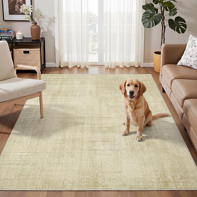 Joydeco 4x6 Area Rugs Classic for Living Room, Beige | Non Slip Machine Washable Low Pile for Bedroom Dining Room Home Office Pet & Child Friendly