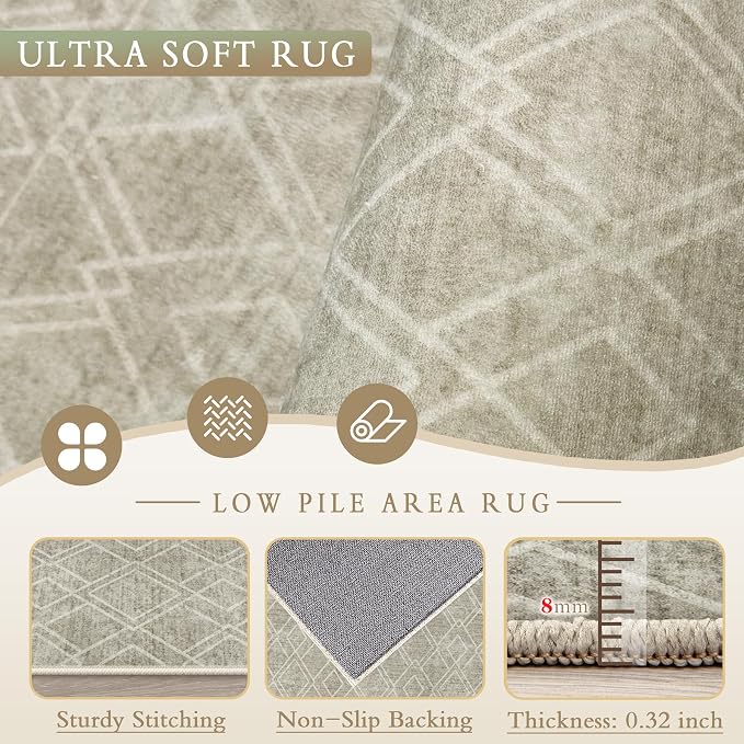 Area Rugs 8x10 Living Room Rug: Washable Geometric Moroccan Neutral Rugs Boho Modern Non Slip Area Rug Large Soft Indoor Floor Low Pile Carpet for Bedroom Dining Room Home Office (Brown, 8'x10')