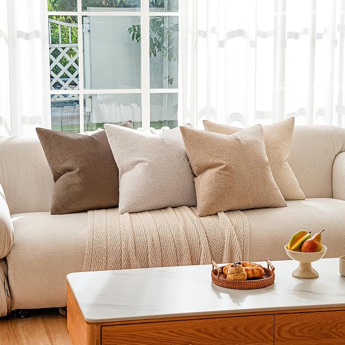 a moment Waterproof Throw Pillow Covers Set of 4,16x16 Inch Outdoor Stain Resistant Pet Friendly Pillowcases Cushion Covers for Patio Sofa and Living Room,Bare Earth