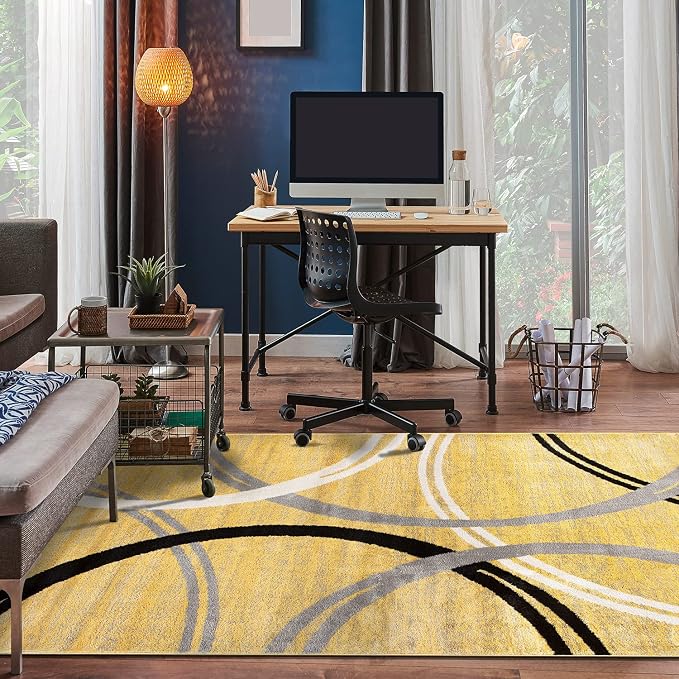 Rugshop Wavy Circles Jute Backing Living Room Area Rug Yellow 5'3" x 7'3"