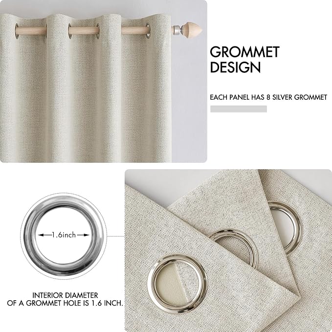 MIULEE 100% Blackout Linen Textured Curtains for Bedroom Solid Thermal Insulated Cream Grommet Room Darkening Curtains & Drapes Luxury Decor for Living Room 52 x 84 Inch (2 Panels)