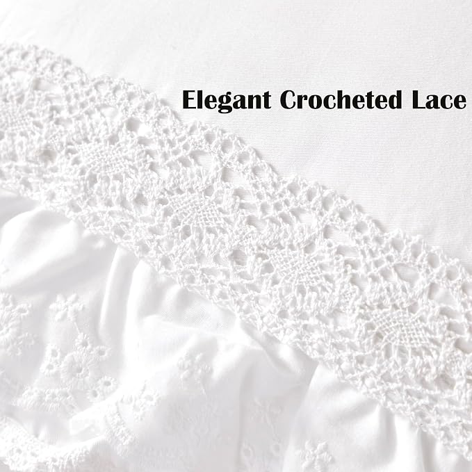 12x20 Pillow Covers, White Lace Square Cushion Cover 100% Cushion Throw Pillow Cover Pillowcase Set of 2, Decorative Cushion case,Handmade Pillowcase with Ruffles