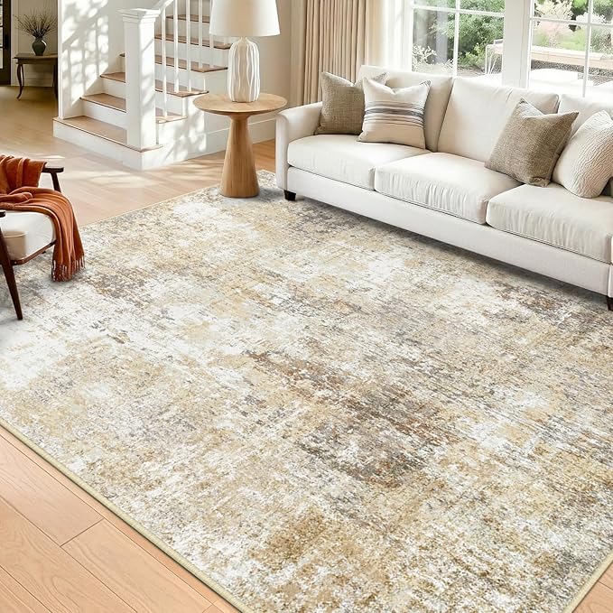 RELEANY Washable Area Rugs 8'x10' Non-Slip Modern Abstract Soft for Living Room Entryway Bedroom Kitchen, Print Pattern, Neutral Brown Gray