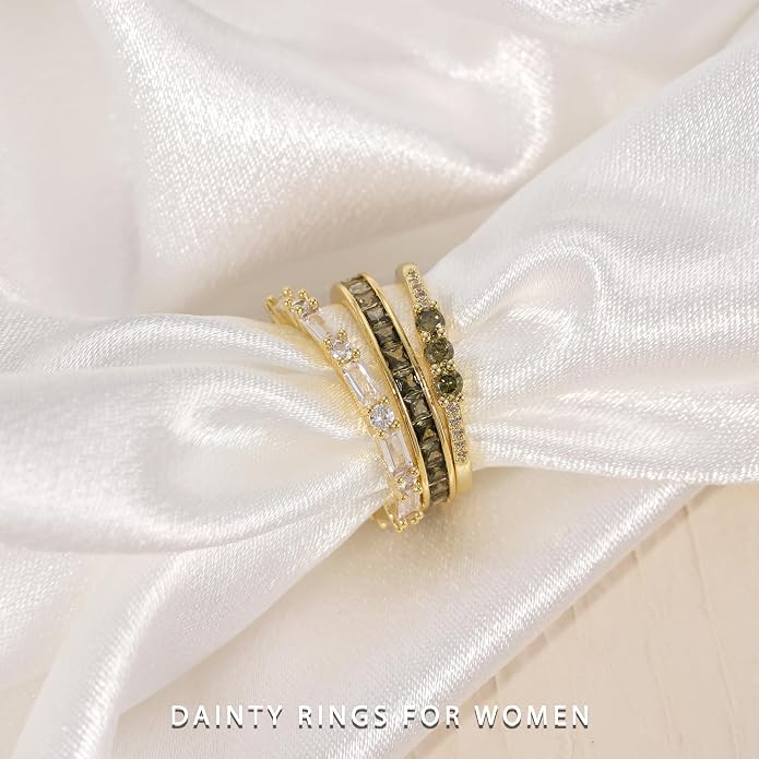 Peridot Stackable Rings for Women 18K Gold Plated Eternity Ring Set Fashion Green Jewelry Size 4-12