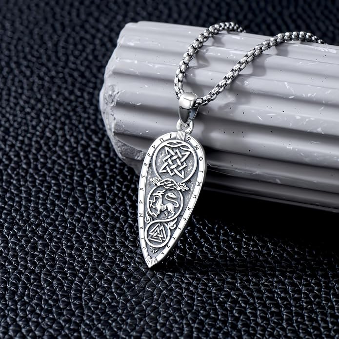 Viking Necklace 925 Sterling Silver Viking Rune Letter Pendant Norse Jewelry Gifts for Men Father