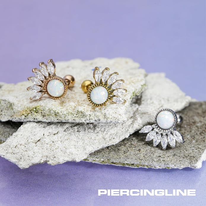 PIERCINGLINE 16G Surgical steel 316L ear piercing jewelry | SETTED CRYSTALS + SYNTHETIC OPAL | Helix Tragus Cartilage Stud earring