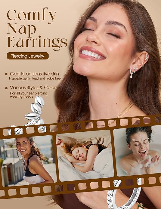 ORAZIO 16G/18G/20G Threadless Flat Back Earrings 316L Surgical Steel Cartilage Earring Stacks Flatback Push in Nose Rings Studs Hypoallergenic Tragus Helix Conch Labret Medusa Piercing Jewelry