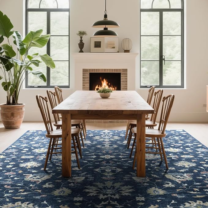 Washable Rugs 8x10 Area Rugs for Living Room,Bedroom,Dining Room- Soft Low Pile Stain-Resistant Carpet with Non-Slip Rubber Backing,Vintage Large Area Rug for Nursery Home Office Decor