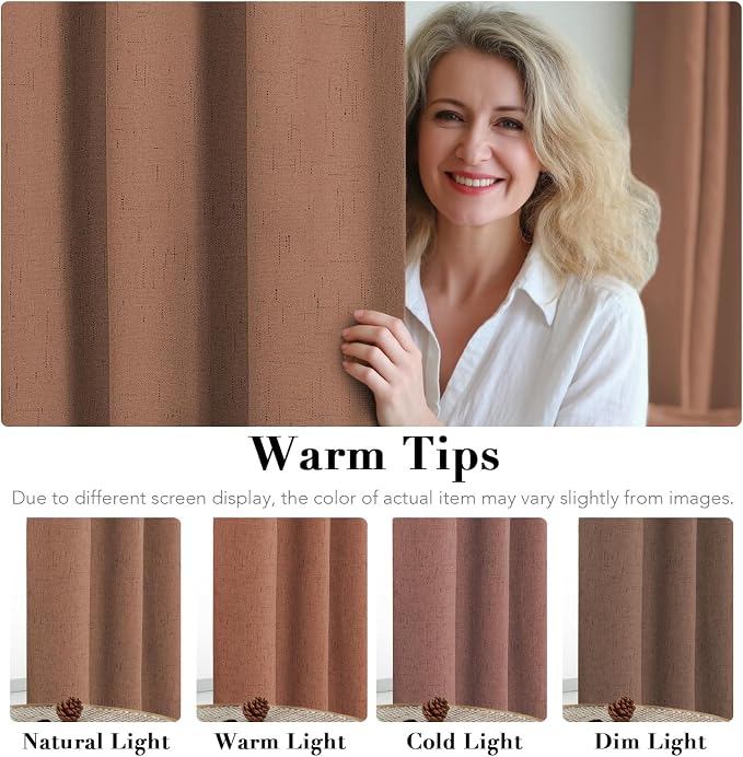H.VERSAILTEX Linen Blackout Curtains 108 Inches Long 100% Blackout Thermal Insulated Textured Linen Look Curtain Draperies Anti-Rust Grommet, Energy Saving with White Liner, 2 Panels, Washed Spice