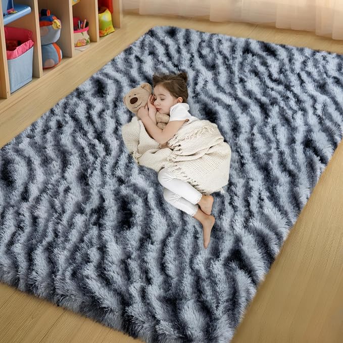 qulint Zebra Rug for Bedroom, 4x6 Fluffy Animal Rug for Living Room | Shaggy Fuzzy Abstract Carpet, Plush Alfombras Para Salas Modernas for Nursery Dorm Room Classroom Kid Room Home Decor