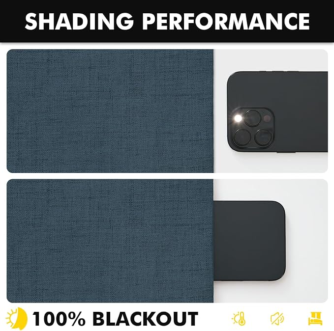 MIULEE 100% Blackout Linen Curtains 42 x 90 Inch Navy Blue 2 Panels | Thermal Insulated, Room Darkening Drapes for Bedroom Living Room, Back Tab Rod Pocket Pinch Pleated, Solid Luxury Decor