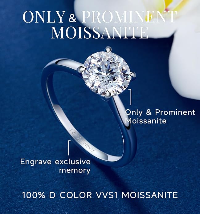 MomentWish Engagement Ring for Women, 1-2 Carats Moissanite Rromise Ring, D Color VVS1 Moissanite Wedding Ring 925 Sterling Silver Solitaire Rings