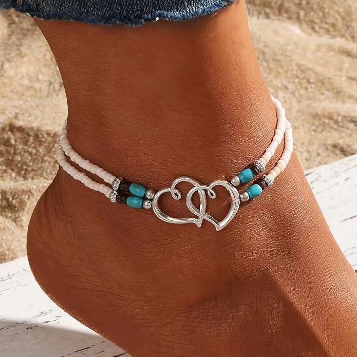 3PCS Ankle Bracelets For Women, Waterproof Beaded Bohemian Anklet,Beach Jewelry
