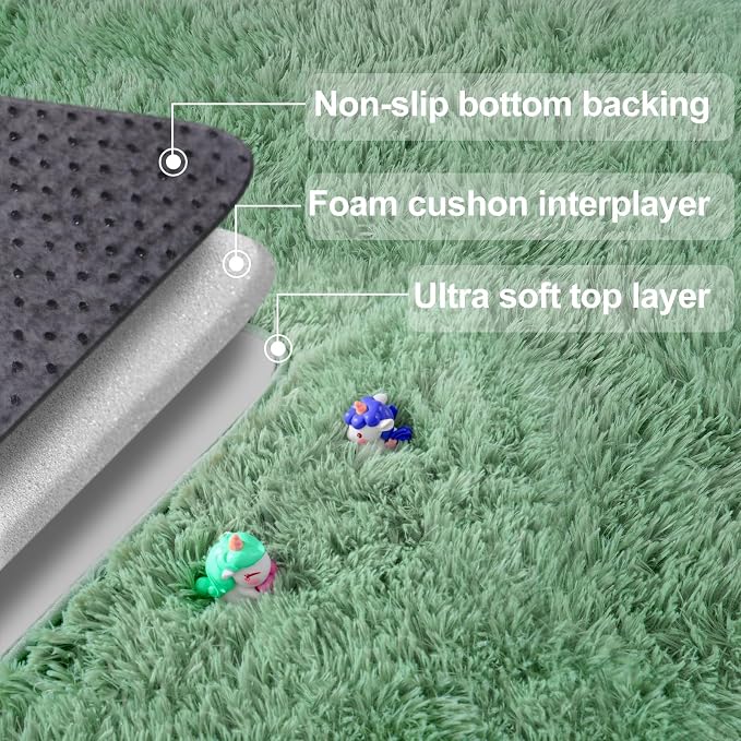 qulint Bedroom Area Rug 4x6, Fluffy Shag Sage Green Rugs for Living Room | Fuzzy Plush Small Carpet for Nursery Shaggy Alfombra for Boys and Girls Dorm Kid Room Dorm Classroom Home Decor