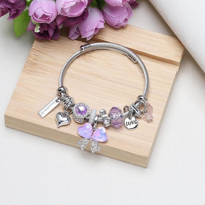 DS Charm Bracelets for girls,exquisite cute cartoon friendship bracelets Silver Stainless Steel Bangle with birthday Gift box, Adjustable girls jewelry Suitable for holiday gifts