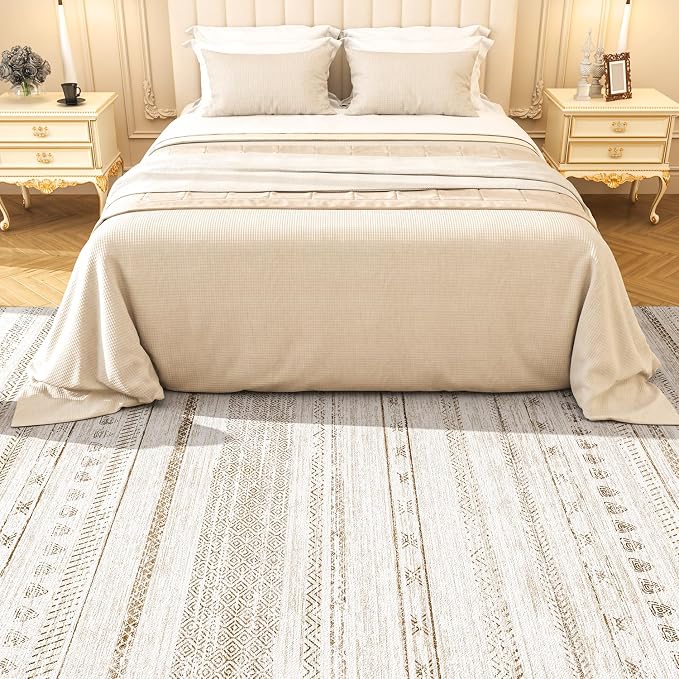 4x6 Area Rugs for Living Room Machine Washable Rug Distressed Indoor Carpet Neutral Moroccan Boho Rug Ultra Soft Area Rug for Bedroom Dining Room Playroom Office, Brown