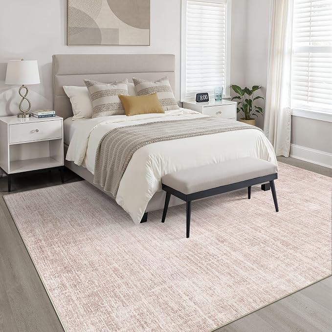 Pink Rug 7x9 Living Room: Washable Large Neutral Rugs Abstract Soft Modern Stain Resistant Indoor Floor Non-Slip Carpet for Nursery Kids Girls Bedroom Playroom Dining Room Under Table