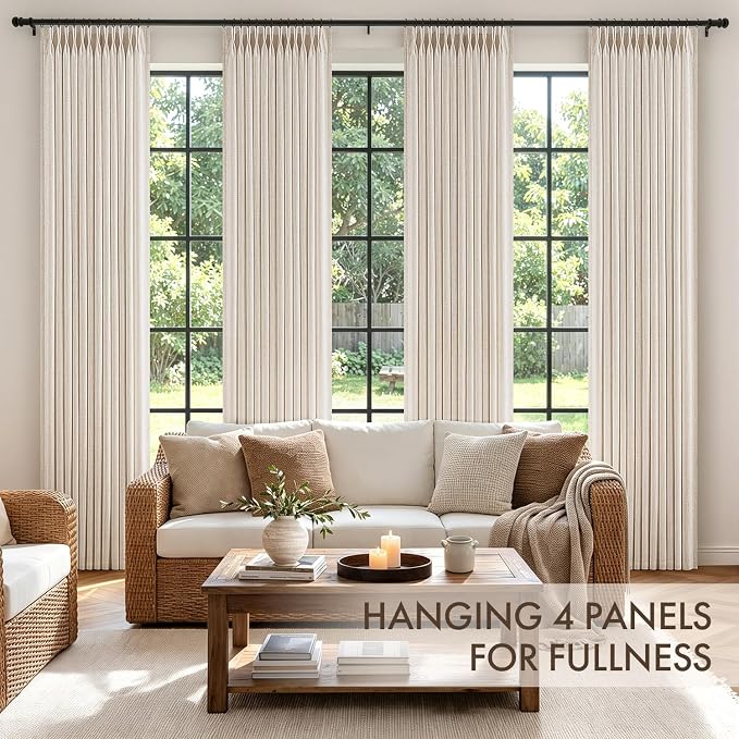 MIULEE 4 Panels Set Pinch Pleated Linen Curtains 84 Inches Long for Living Room Bedroom, Thick Linen Textured Memory Trained Drapes Pleat Back Tab Light Filtering Brich Window Curtains with Hooks