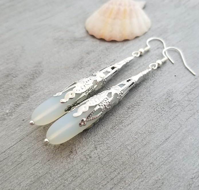 Handmade Sea Glass Earrings, Hawaiian Jewelry for Women, Long Teardrop Earrings Beach Jewelry, Sea Glass Jewelry For Women Birthday Gift For Her