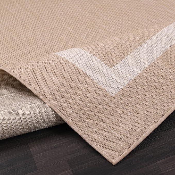 Luul Home Bordered Outdoor Rug 6x9 Washable Outside Carpet for Indoor Patio Porch Waterproof Easy Cleaning Non Shedding Area Rugs Beige 6 x 9